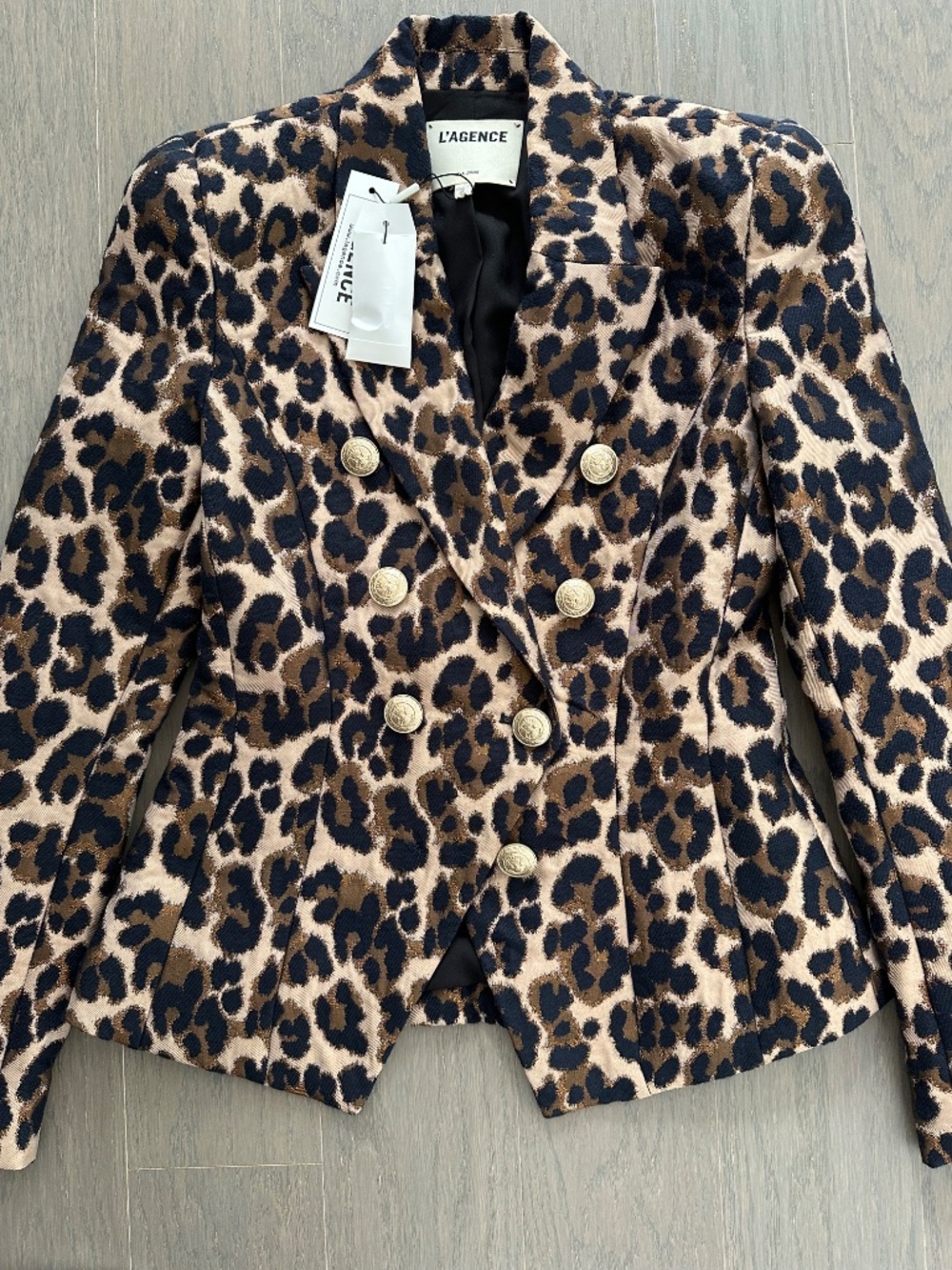 L’agence Bethany Tapered Structured Blazer Jacquard Leopard Gold With Tags Sz 2 - Picture 4 of 8